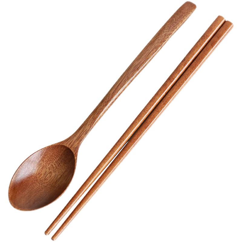 Children's Japanese Wooden Spoon & Chopsticks Set, Portable 3-Piece Cutlery with Box