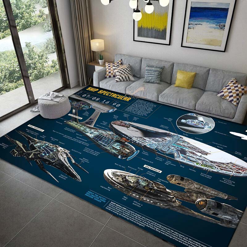 Space Ship Carpet for Living Room Vintage Galactic Space Star Ship Area Rug Soldier Large Non Slip Door Mat Bath Mats Home Decor