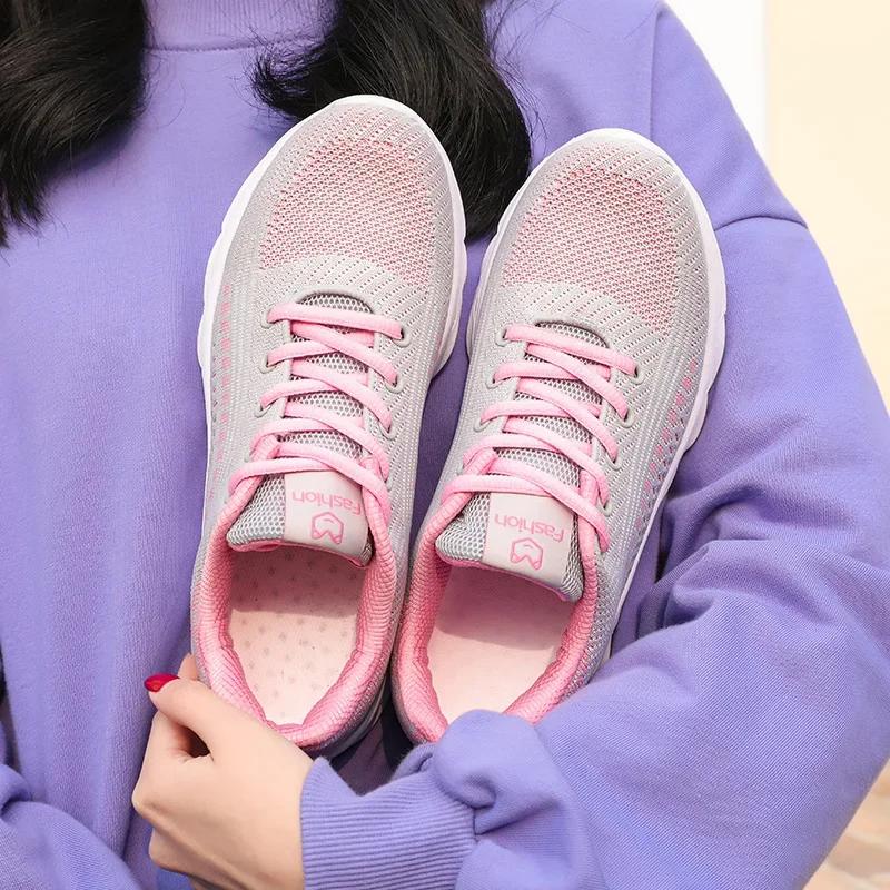 Women Fly Weaving Sports Casual Sneakers Ladies Soft Non-Slip Jogging Shoes Four Seasons Lightweight Breathable Running Shoes