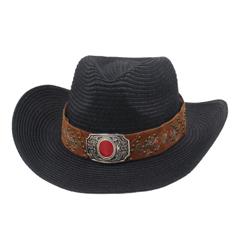 Men'S Spring And Summer Outdoor Travel Sunshade Tibetan Hat Straw Hat Women'S Seaside Vacation Upturned Edge Beach Hat Western Cowboy Hat