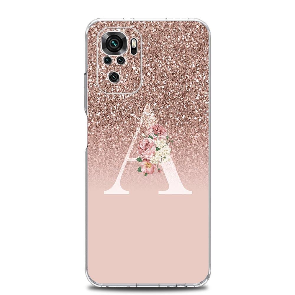 Letter Pink Shiny M R Phone Case For Xiaomi Redmi Note 14 13 12 4G 9 8 10 11 Pro Plus 5G 14C 13C 12C 10C 9C 9A Clear TPU Cover