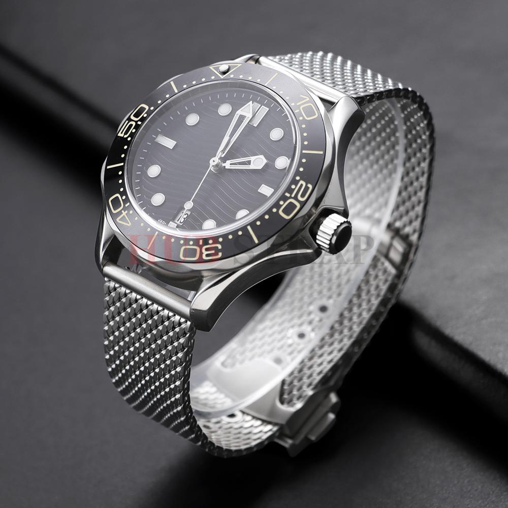 20mm pro Omega Seamaster Nerezová ocel Plochý interface Síťovaný řemínek na hodinky Business pro pánskou módu S rychloupínáním