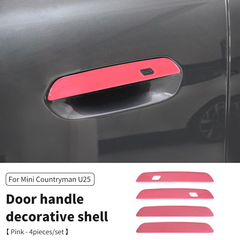 Car Door Handle Sticker Exterior Trim Cover For Mini Countryman U25 2024 2025 ABS Car Exterior Door Handle Bowl Decorative Shell Door Handle- Pink