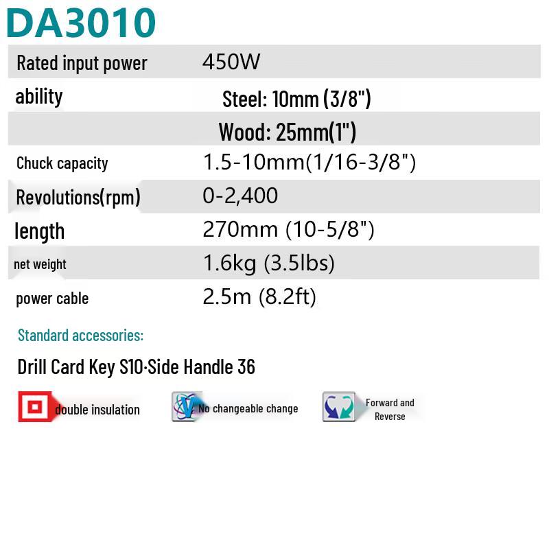 Makita DA3010 Angle Drill CN plug (adapter included)