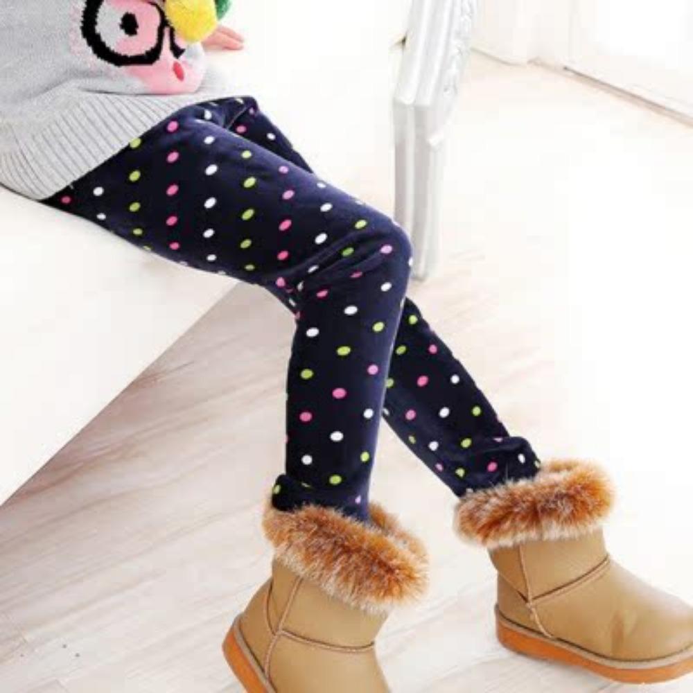 Girls' Fleece-Lined Leggings: Autumn/Winter Children's Printed Slim-Fit Thermal Pants - Outerwear Long Pants