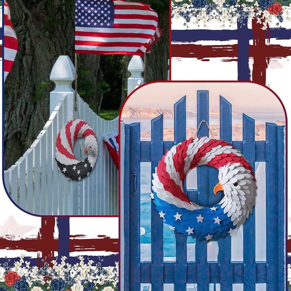 USA Independence Day Wreath, American Flag Patriotic  Wreath Front Door Decoration