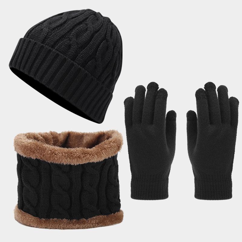 Autumn and Winter New Retro Twist Thickened Warm Hat Scarf Gloves Three-piece Hot-selling Cold-proof Set