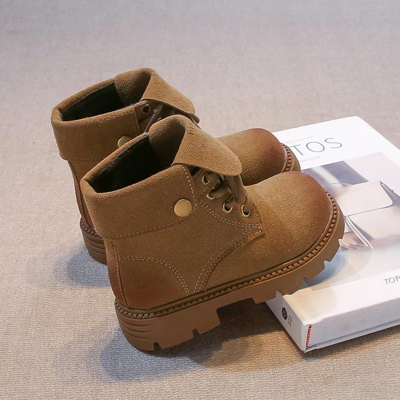 2024 Children Leather Shoes for Girls Autumn Winter New Fashionable Korean Style Soft Bottom Anti-slippery Versatile Short Boots