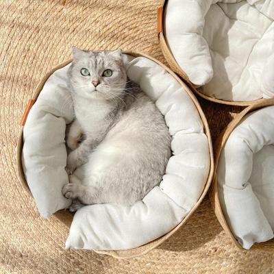Cat Pet Bed Sleeping Household Round Small Dog Hand Woven Kitten Scratch Mat for
