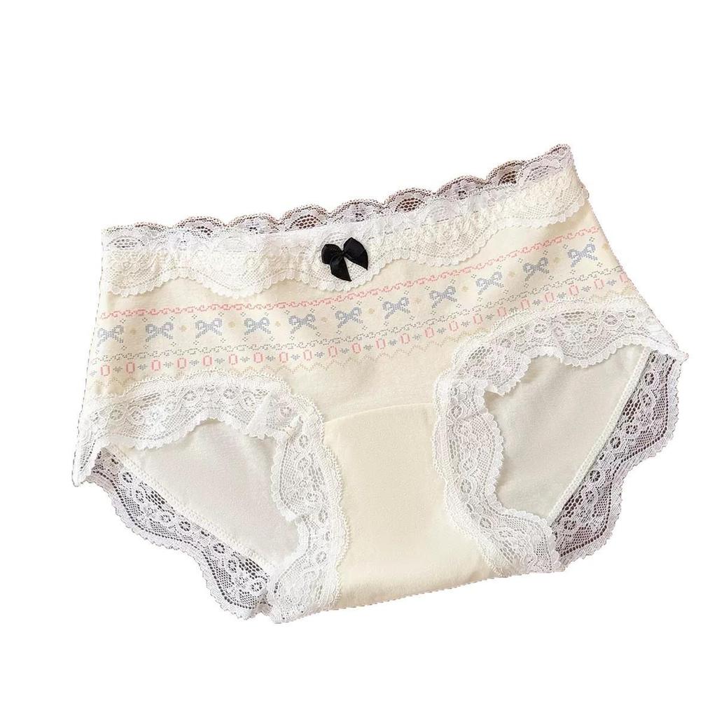 Japanese Fair Isle Cotton Panties: Soft, Breathable, Lace-Trimmed Triangle Briefs