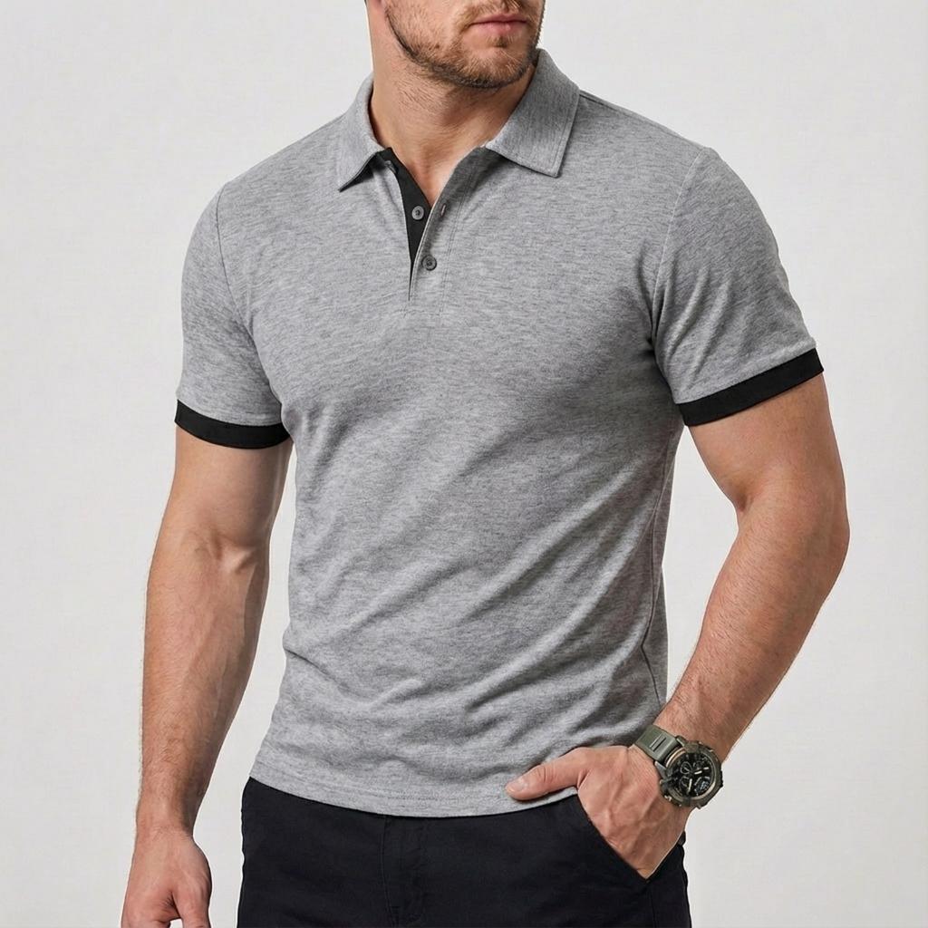 Herren Sport Freizeit -farbig Kragen-gestreiftes T-Shirt - Herren American- Kragen Kurzarmhemd