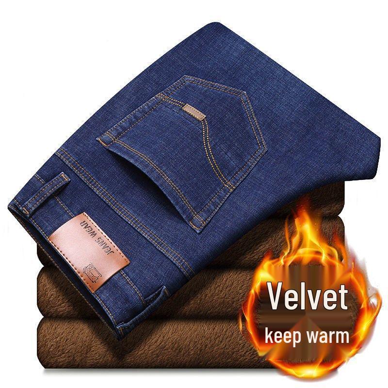 Jeans en Denim Xintang Homme Hiver Doublure Velours Stretch Jambe Droite - Style Américain Chaud