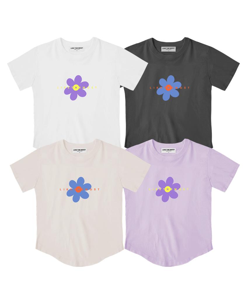 LIKE THE MOST H.Flower Round Cut Short Sleeve T-Shirt_4 Colors