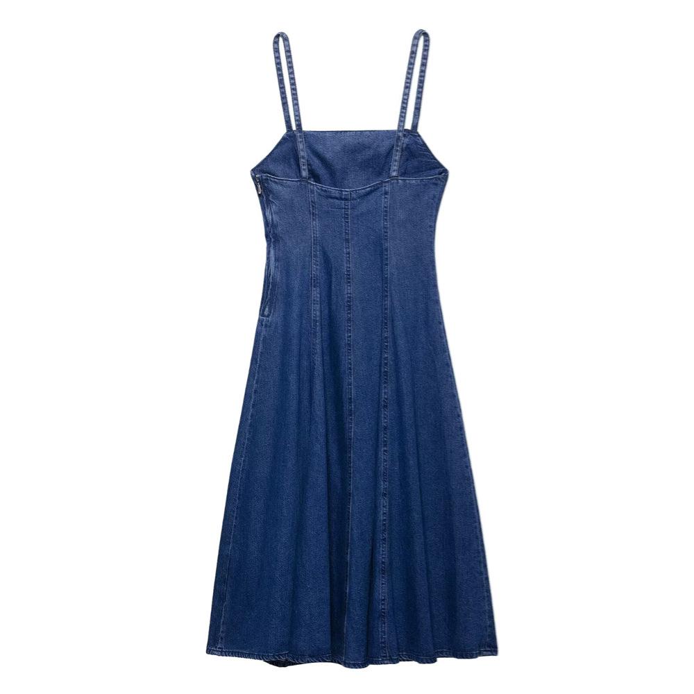 2025 Spring/Summer Women's Light Mature Backless Slimming Denim Suspender Dress