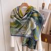 Autumn And Winter National Style Plants And Flowers Landscape Painting Elegant Women Warm Scarf Fashion Retro Shawl