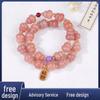 Douyin High-End Pink Bodhi Bracelet: Ancient Style, Double Circle with Carved Gourd Accessory