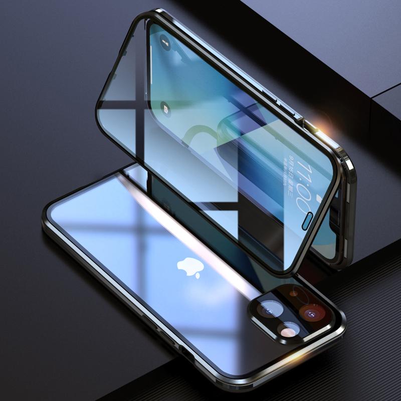 360° magnetické adsorpční kovové pouzdro pro iPhone 16 15 14 Plus 13 12 11 Pro Max Ochrana objektivu fotoaparátu Oboustranný skleněný kryt telefonu