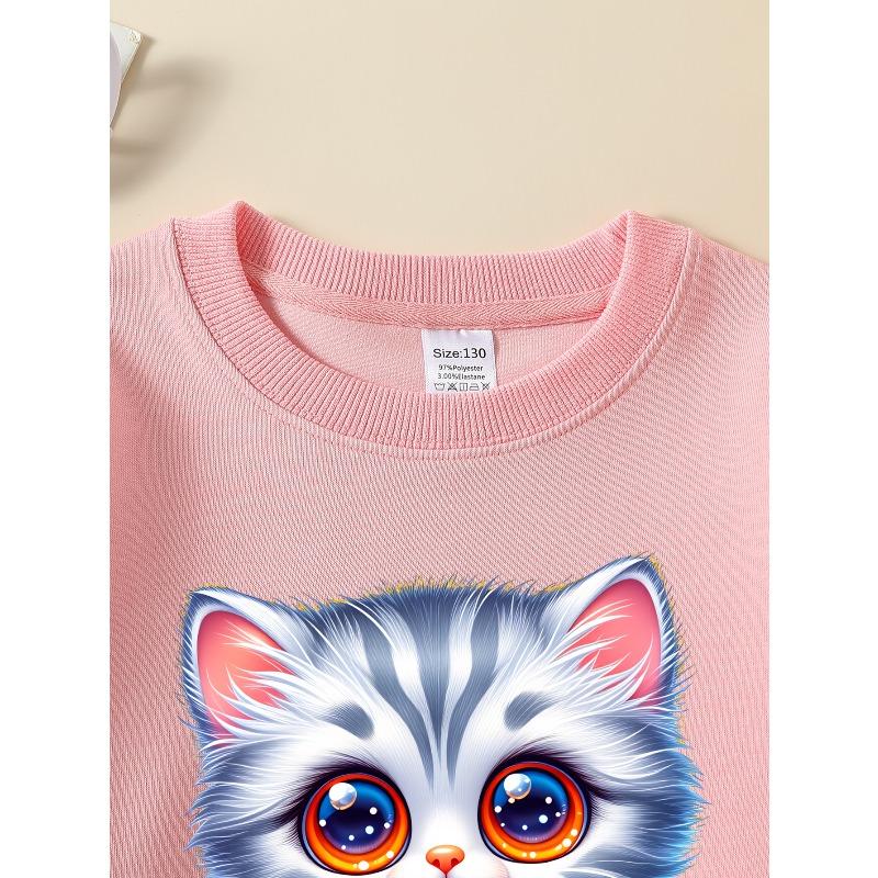 European sizes Girls' Crewneck Sweatshirt Cute Kitten Sand Castle Seashells Beach, Soft Comfy Sportswear for Children & Teens