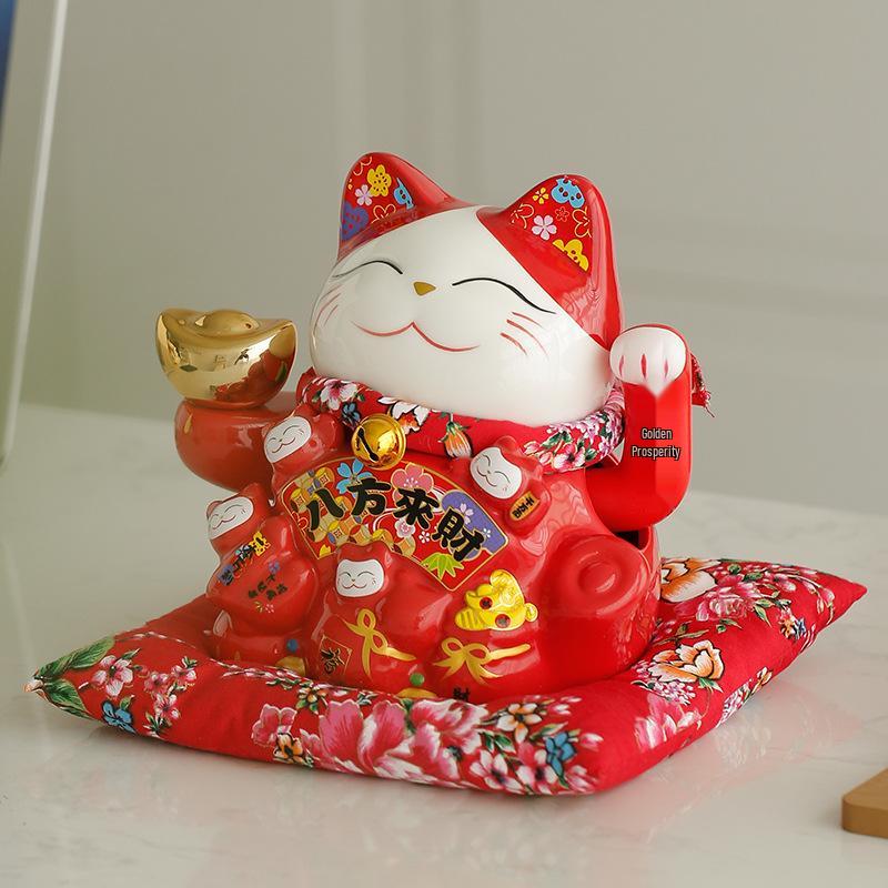 Electric Waving Lucky Cat Ornament for Home or Store - Small & Large Sizes
