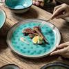 11 Inches Blue Ceramic Dinner Plate Irregular Western Food Steak Pasta Plate Hotel Restaurant Fruit Salad Dessert Dishes Cutlery