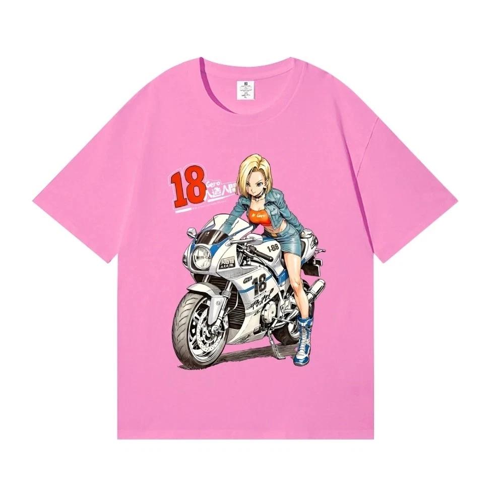 Anime Dragon Ball Cotton T-Shirt Android 18 Lazuli Premium Cotton T-Shirt Tops S