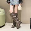 Fashion Women's Shoes 2025 High Quality Slip on Women's Boots Autumn Pointed Toe Buckle Knee-High Boots Fashion Western Boots Zapatos