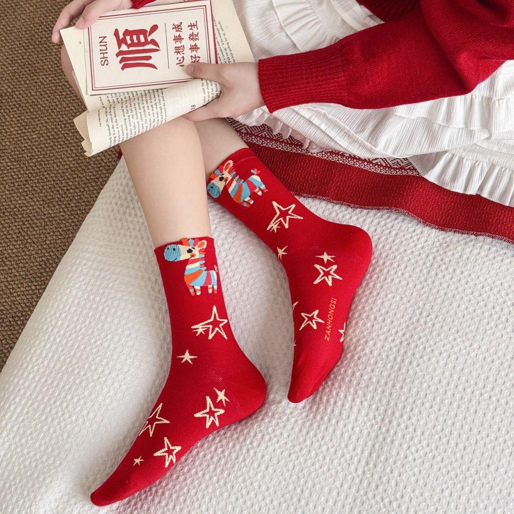 Striped Printed Women Socks Rainbow Color Tube Socks Novelty New Year Cotton Socks  Spring Festival