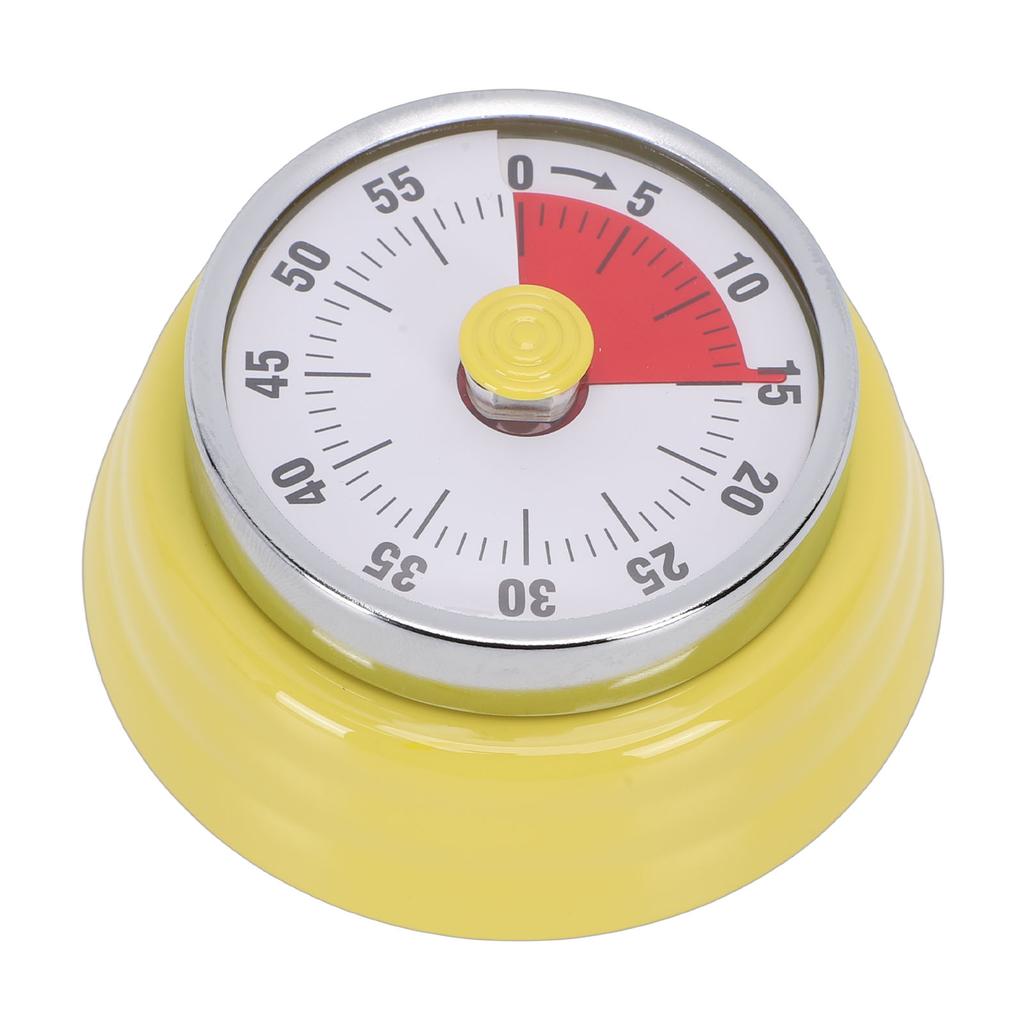 Vintage Kitchen Timer Stainless Steel 60 Minute Countdown Visual Timer with Sound Reminder for Cooking Work Study Yellow