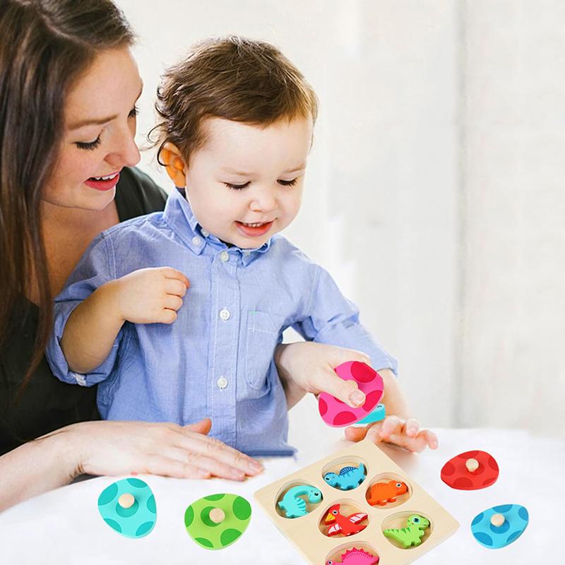 

Wooden Dinosaur Jigsaw Puzzle Toys Montessori Peg Puzzle Game Kids Toddler 3D Wood Early Learning Educational Toys For Gifts A