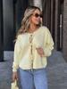 Women Tie Front Knit Cardigan Long Sleeve Crew Neck Sweater Casual Autumn Winter Top Lace-up Sweet Elegant Sweaters Jackets