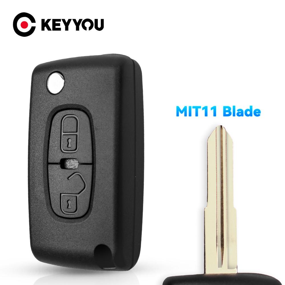 KEYYOU FÜR Peugeot 4007 UND 4008 FÜR Citroen C-Crosser C4 Aircross 2 Tasten Fernbedienung Schlüsselhülle Schale Anhänger MIT-11R Klinge CE1731