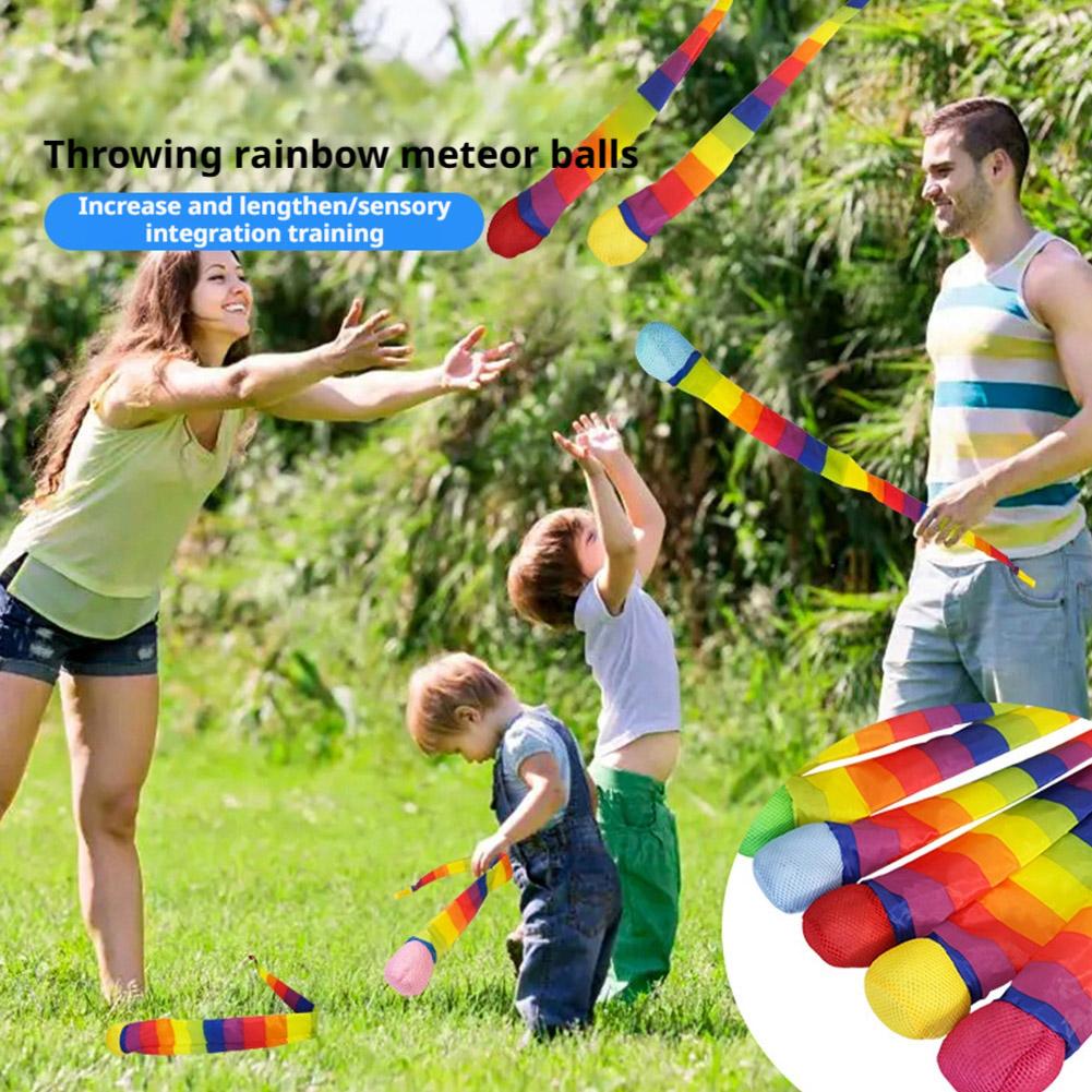 Sensory Flow Star Throw Ball Soft Fabric Long Tail Sandbag Throwing Toy Rainbow Color Tailed Catch Ball Outdoor Sports Games