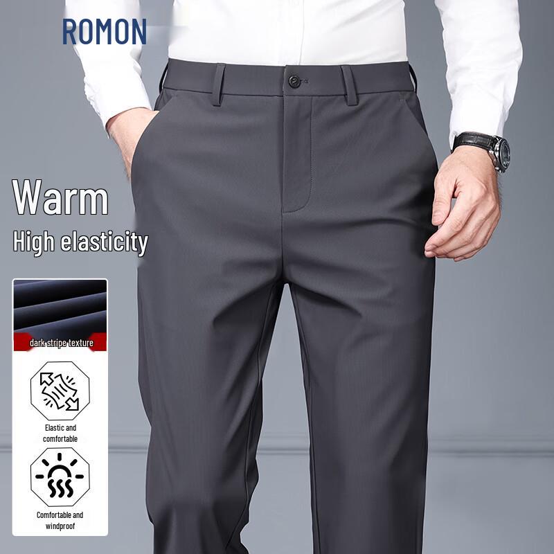 Romon Men s Straight-Fit Business Casual Stretch Trousers 35