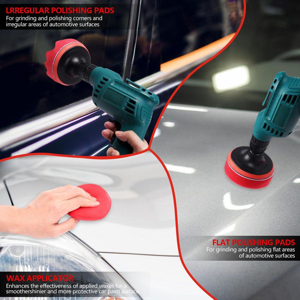 Red 28-Piece Car Cleaning Brush Set for Tires and Interior with Electric Drill Attachment