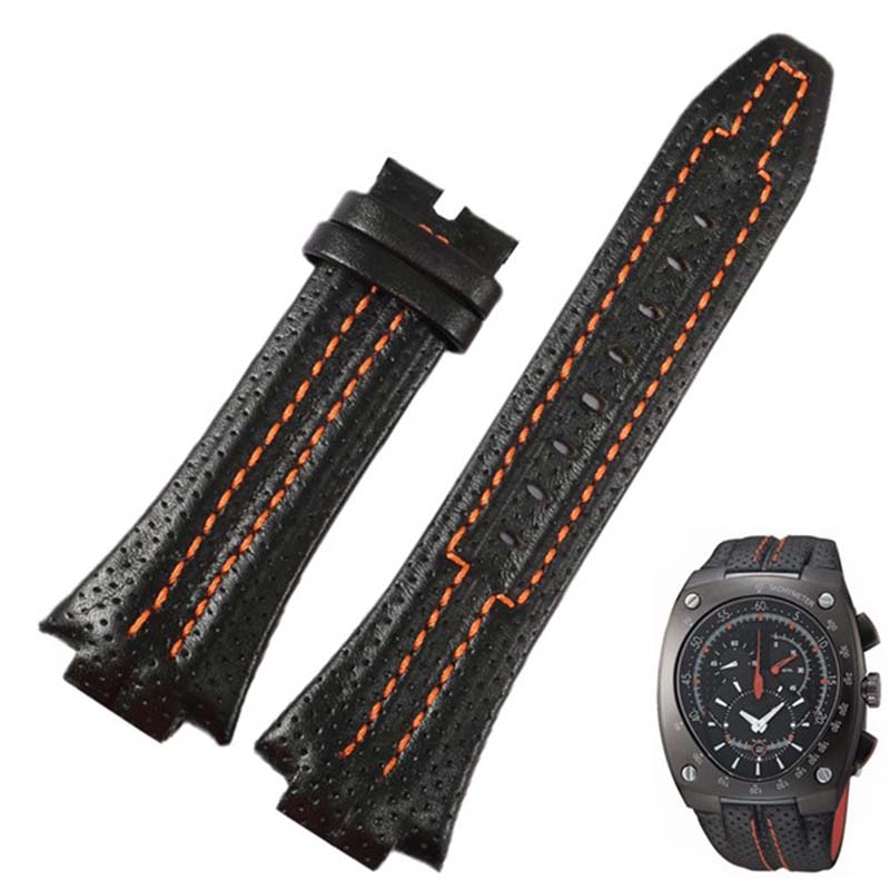 

Genuine Leather for Seiko Sportura Series SNL017 7L22 SNA595P2 Watchband 27*15mm Black Orange Stitching Strap Convex Bracelet 27-15mm