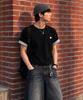 Peideu Pd Small Daisy Roll-Up Crop Short Sleeve Tee Black