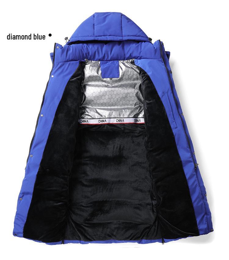 Chinese Captain Style Down Coat for Sports Students - Knee-Length, Winter Training Outerwear, National Costume-Inspired Long Robe