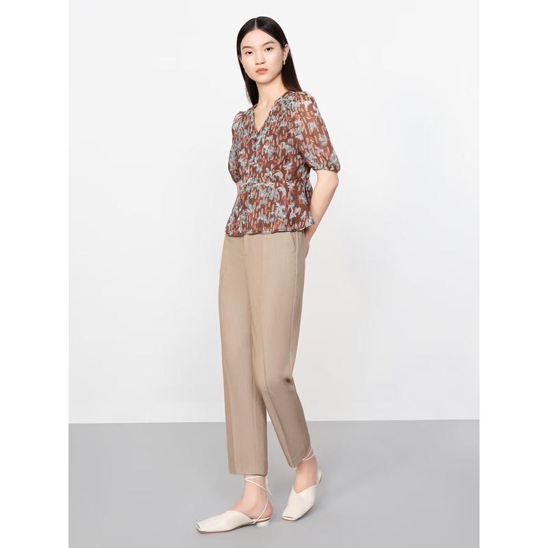 Anna Co Elegant Floral V-Neck Mid-Sleeve Blouse L