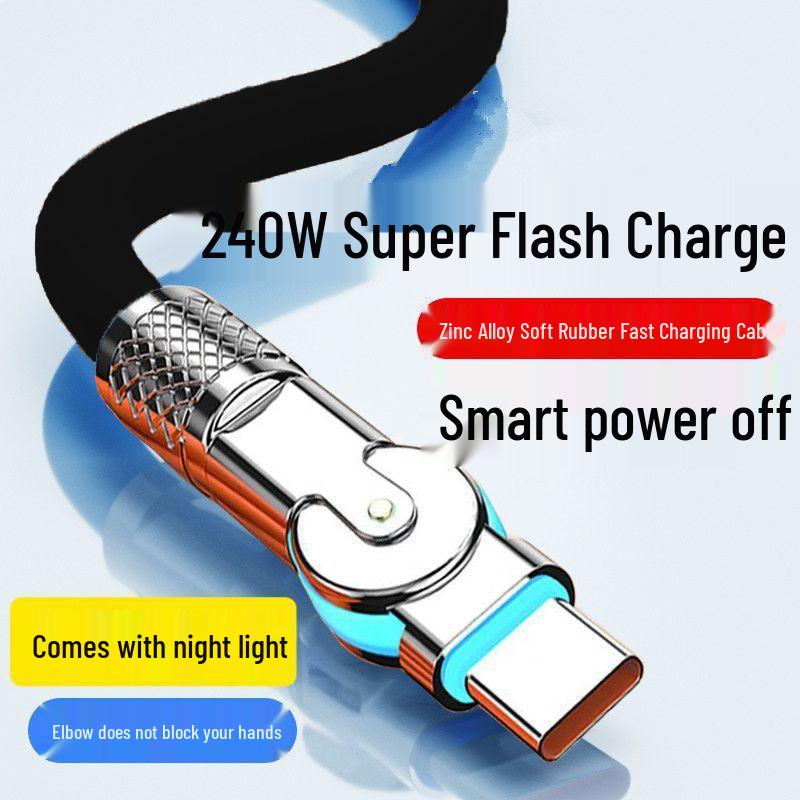240W Rotatable Elbow Data Cable, Type-C for Fast Charging Huawei, Apple & Android Devices