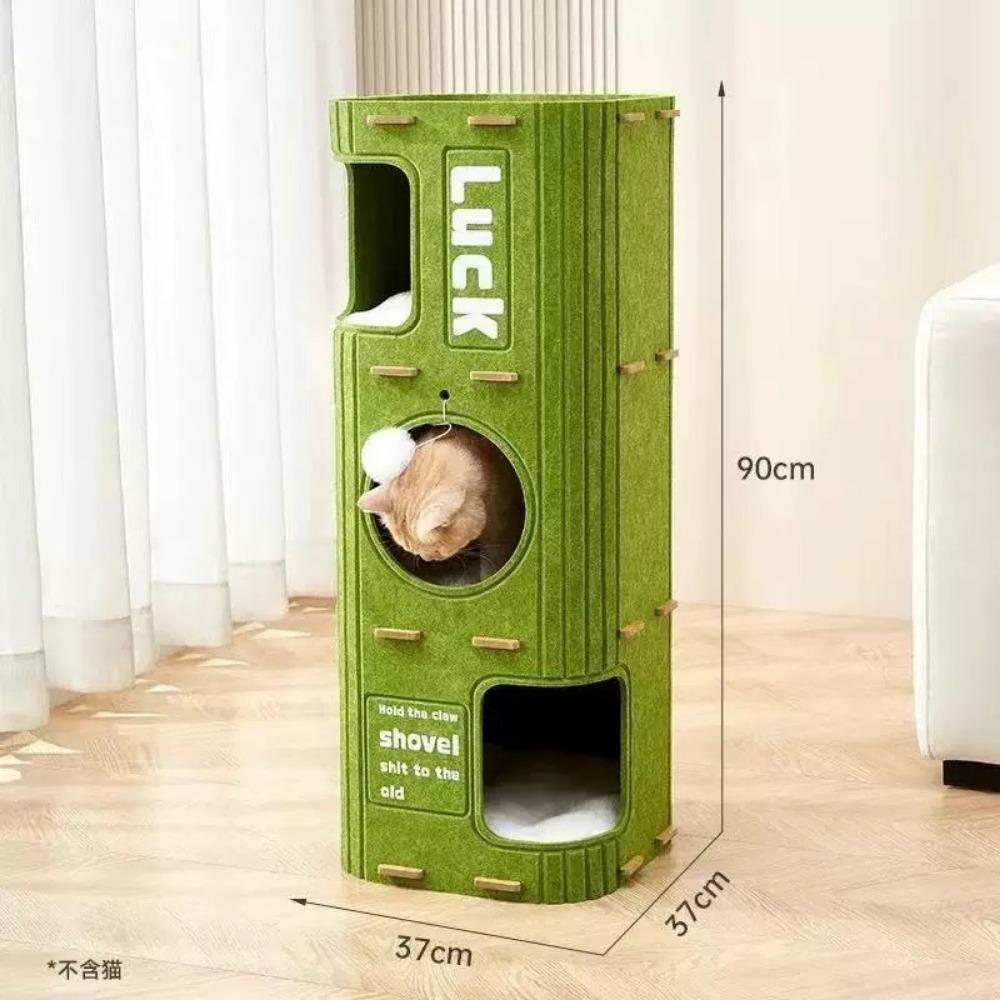 Cat House for Indoor Cats – 2-Tier Cat Condo Cave with Plush Ball, Soft Cushion & Peek Hole – Cozy Kitten Bed and Cat Furniture for Play, Rest & Hide