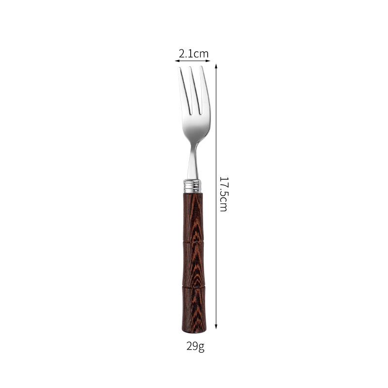 304 Stainless Steel Bamboo Joint Cutlery Set: Wood Handle Knife, Fork & Spoon - Stylish Western Dessert & Fruit Utensils