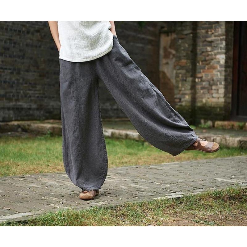 Женские летние широкие брюки большого размера из хлопка и льна — фото 4