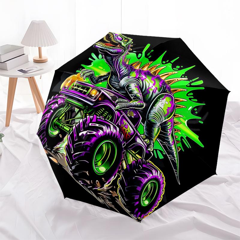 Podróżny Parasol Tematyczny Monster Truck 8 Żeberek Automatyczne Otwieranie i Zamykanie, Przenośna Składana Konstrukcja, Kompaktowy i Stylowy Parasol Odpowiedni do
