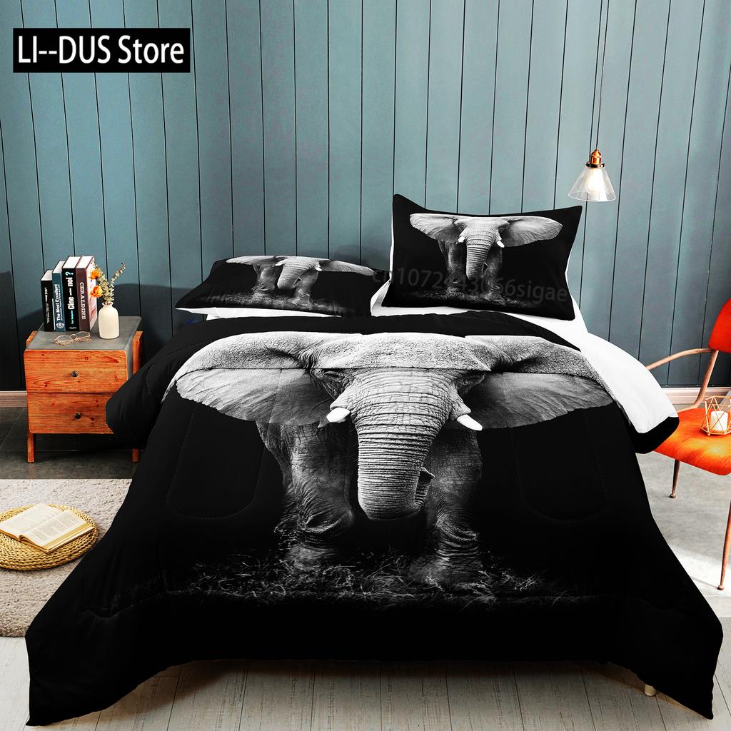 Queen Size Wild Animal Theme Twin Bedding Set Elephant Duvet Cover Set For Kids Teens Boys Comfortable Double King Quilt Cover