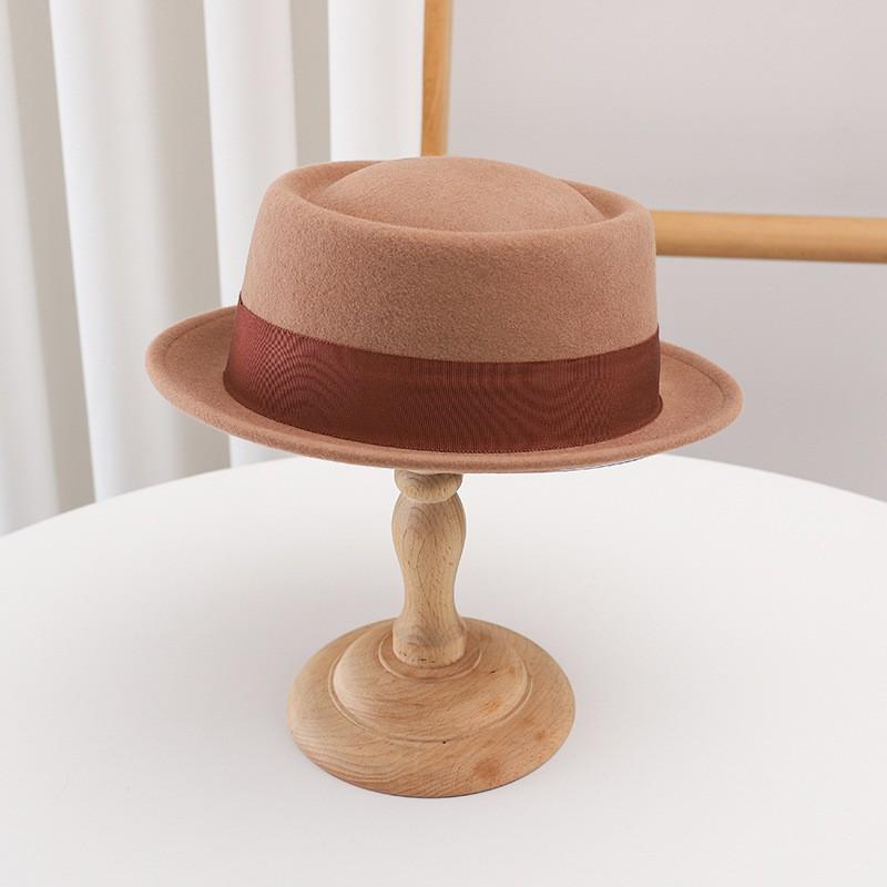 Womens Wool Felt Flat Top Wide Brim Hat Vintage Jazz Cap Winter Streetwear Accessory