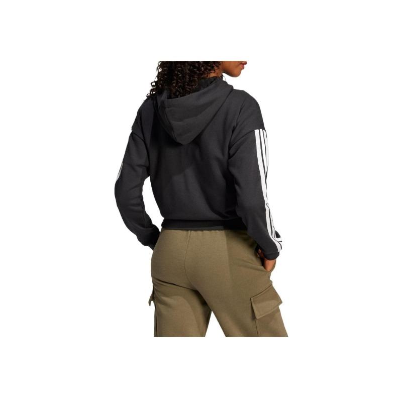 adidas Women's Black Cropped Essentials 3-Stripes French Terry Full-Zip Hoodie JE0052