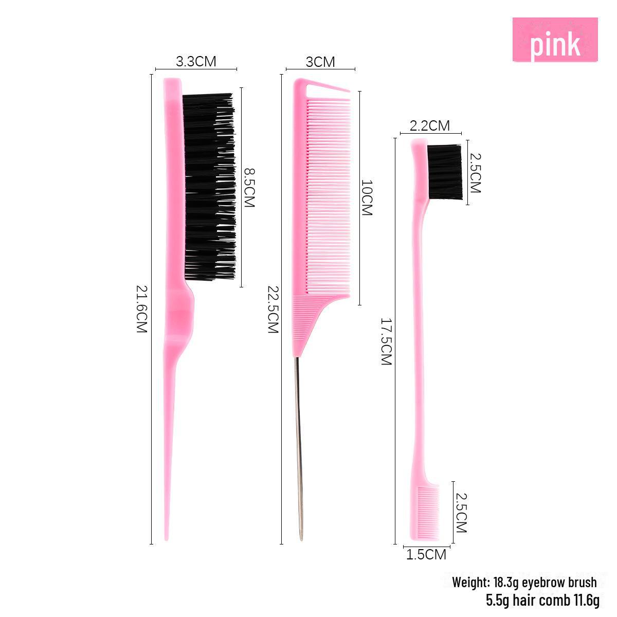 

Набор для укладки волос и бровей из 3 предметов: Кисть для начеса, кисть для создания краев, расческа со стальной иглой, двухсторонняя кисть для бровей розовый