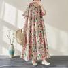 Summer New Literary Age Reduction Large Size Loose and Thin Printed Short-sleeved Long Dress with Pockets Over the Knee Skirt