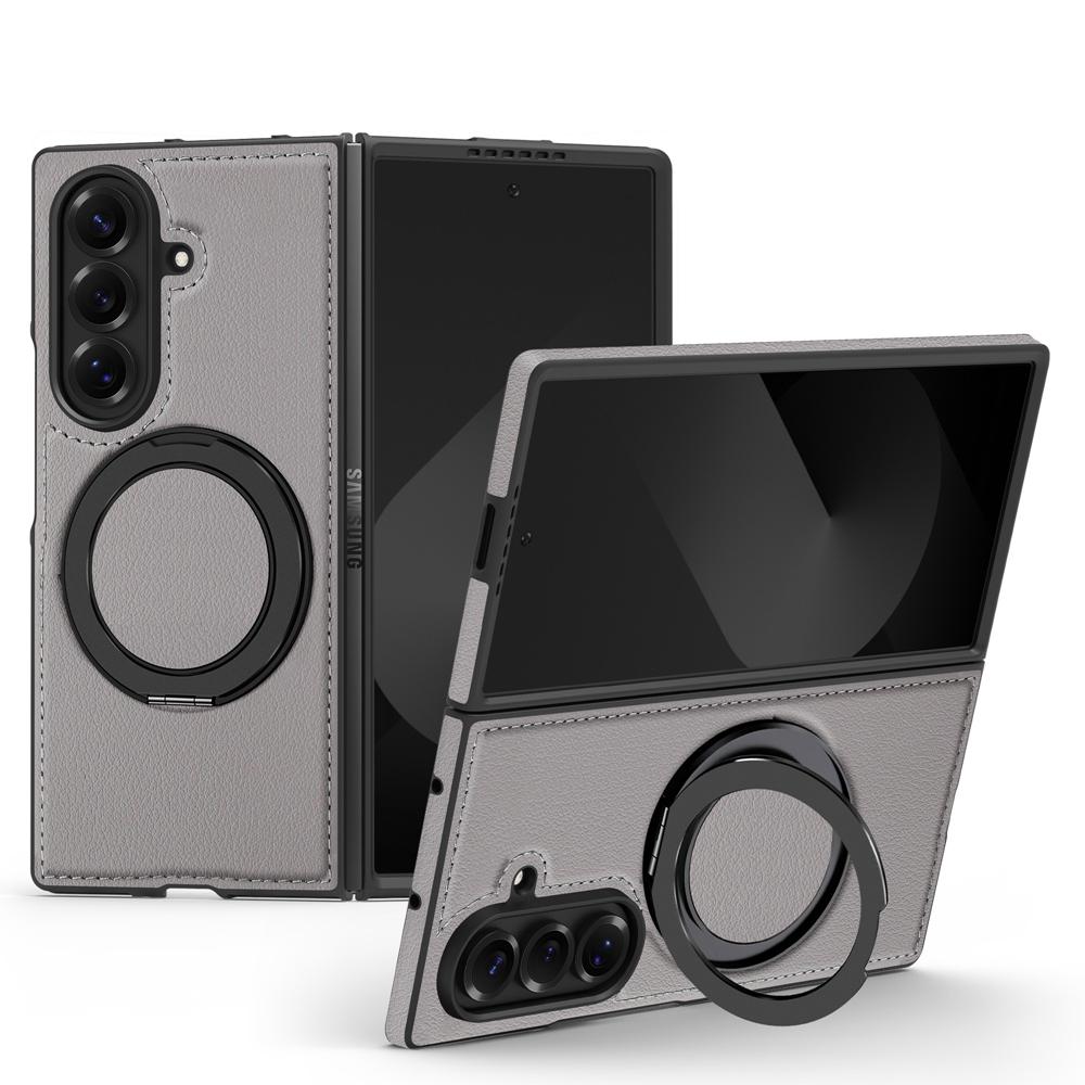 KEYSION 360° Rotating Magnetic Ring Stand PU Leather Case for MagSafe for Samsung Z Fold 7 5G Wireless Charging Phone Back Cover