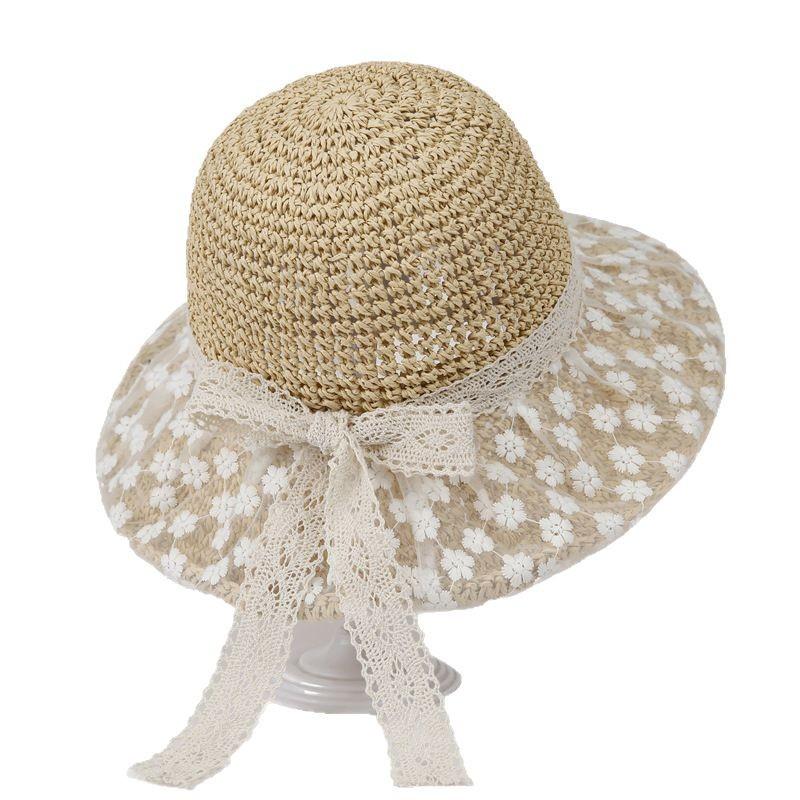 Straw Hat Female Japanese Small Fresh Lace Straw Hat Summer Travel Sun Protection Hat Big Brim Beach Sun Hat